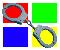 A butchered Windows Logo with handcuffs